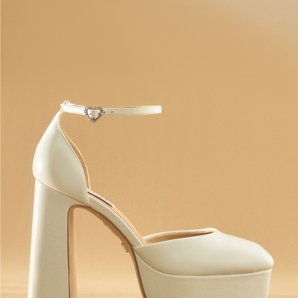 Badgley Mischka Ivory Platform Block Heel with Heart Ankle Strap
